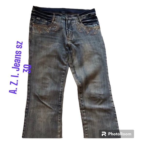 AZI Nordstrom Jeans Embellished Sparkle Bling Western Country Wide Leg sz 30 EUC - Picture 4 of 17